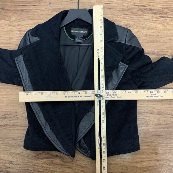 Christian Siriano Wool Leather Trim Black Biker Cropped Jacket Size 2 - Picture 5 of 5